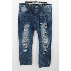 CARBON BLACK PREMIUM JEANS DISTRESSED 36/32 BLUE DENIM DESTROYED